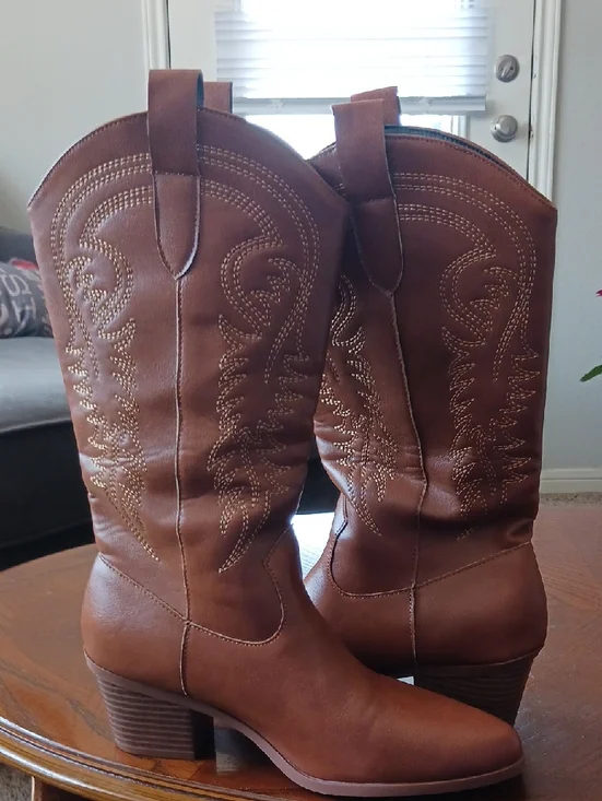 Brown Women's Western Mid-Calf Boots - Classic Cowboy Style - Picture 2 of 7